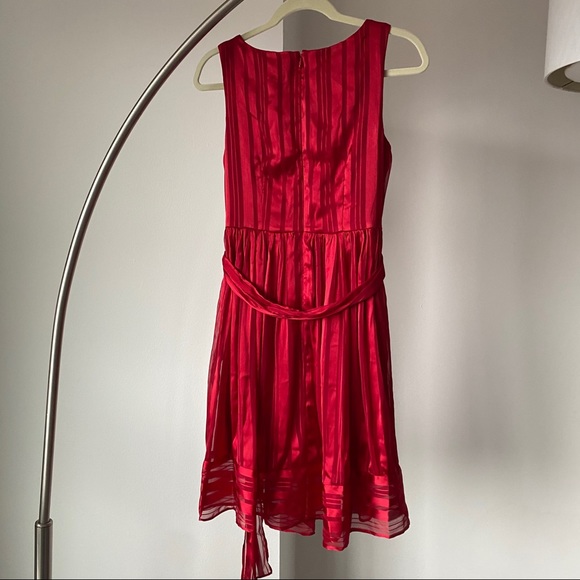 Red holiday dress with red stripes and sash - Picture 2 of 5